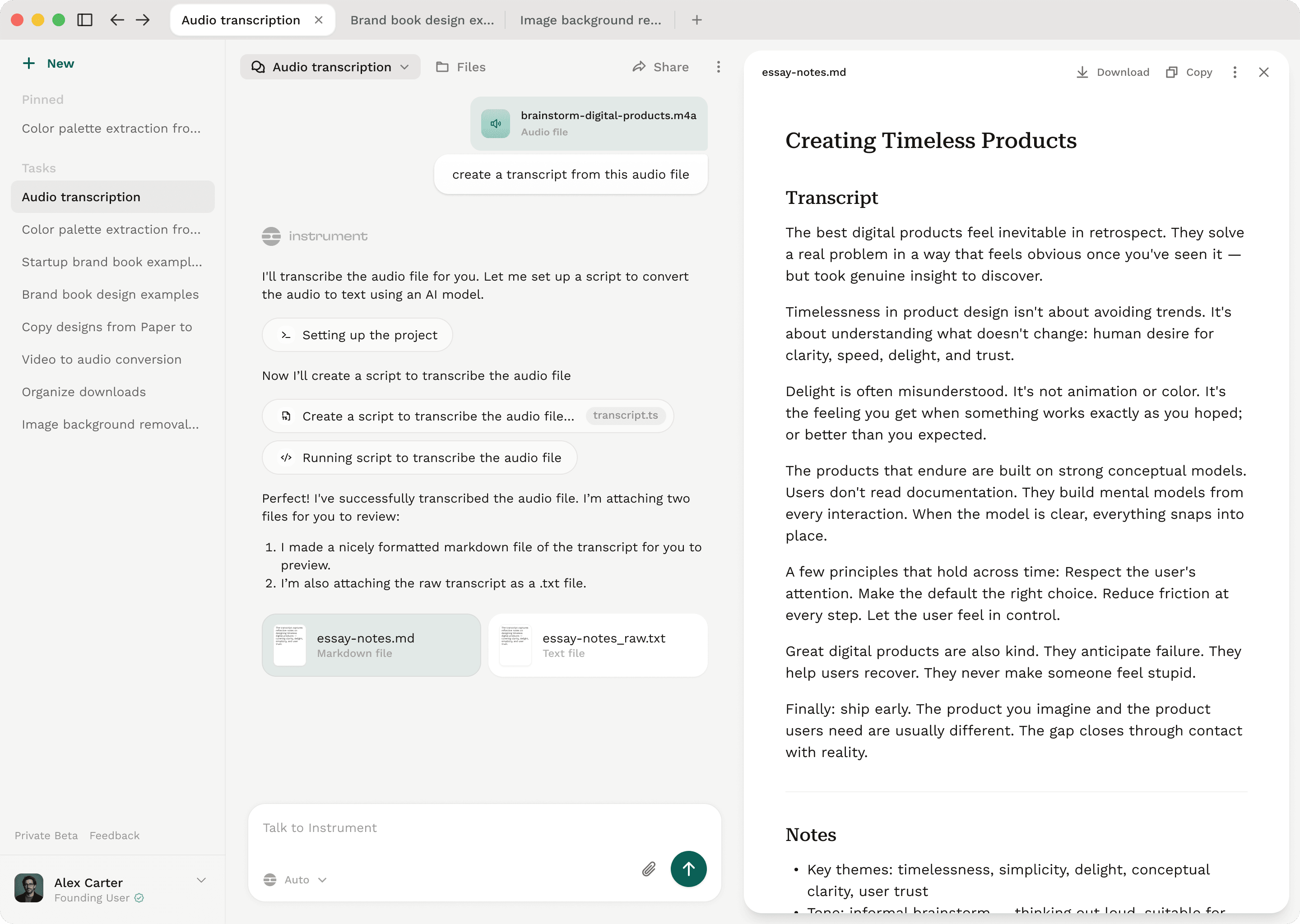 Screenshot of the Instrument desktop app