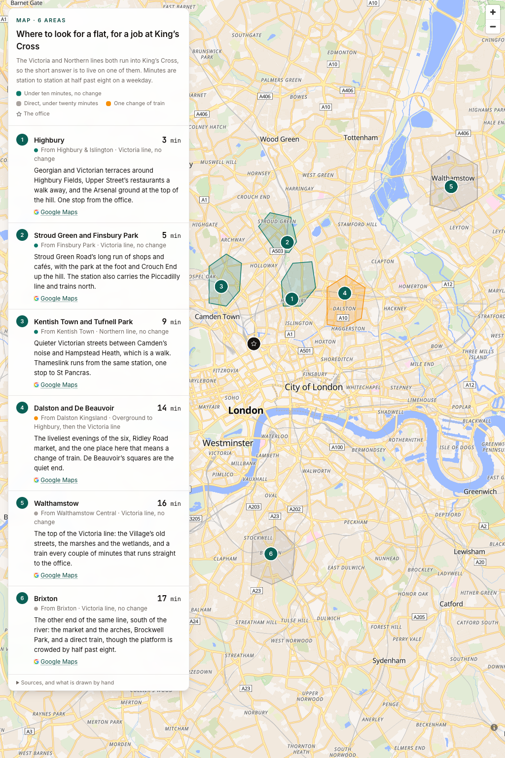 Areas: parts of a city shaded by a sourced figure, with the office as the anchor, rendered